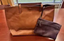 G.H. Bass &Co Leather Tote with Matching Pouch Bag Set