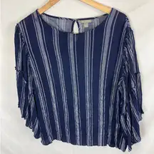 Falls Creek Crinkle Striped Ruffle Sleeve Top Size Large