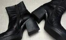 Vtg Y2K Rampage Chunky Heel Boots 8.5 Black Platform Shoes Mid Calf Goth Bratz