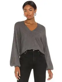 1. State Balloon Sleeve Ribbed V-Neck Pullover Sweater Medium Grey XS NEW