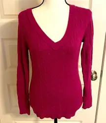 Loft|| Plum cable knit v-neck long sleeve sweater