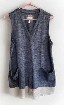 LOGO by Lori Goldstein Top Lace Chiffon Open Front Cardigan Vest Y2K Retro‎ M