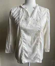 Coco Y Club Embroidered Boho 3/4 Sleeve Balloon Arm Blouse Top 100% Cotton