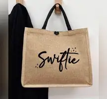 Khaki Reusable Canvas Tote Bag For Women With Star, Heart, Swiftie Letter Print