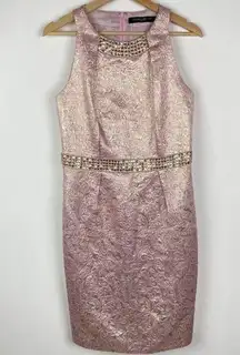 Carmen Marc Valvo Pink Brocade Rhinestone Embellished Evening Dress Mother Bride