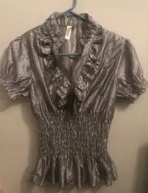 Women's Fringed Silver Short Sleeve Shirt (Size L)