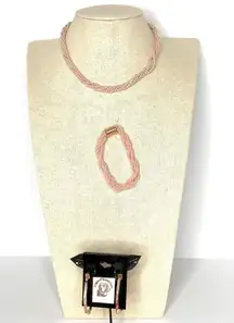 Pink Pearl Beaded Twisted Necklace & Bracelet, Hoop Pearl Earrings Set Costume Jewelry Buy 3/$21