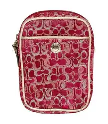 Coach  Hot Pink with Silver Signature C Fabric Zip Closure Pouch Wallet Bag