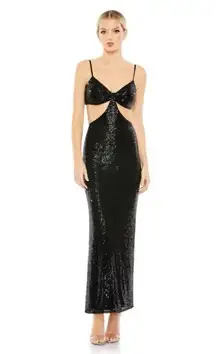 Mac Duggal 70130 Black Sequined Spaghetti Strap Cut Out Gown