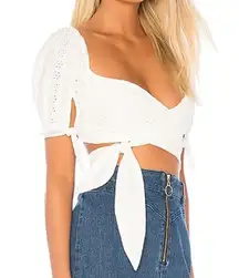 For Love And Lemons Charlotte Eyelet Wrap Tie Crop Top in White