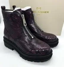 Marc Fisher Paralee Lugsole Leather Ankle Boots New Snakeskin Moto Goth