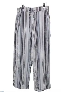 Westport Blue Striped Linen Wide Leg Pants Medium