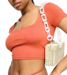 ASOS Design Short Sleeve Crop with Open Back and Tie in Rust, Size 8​​​​​​