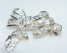 Rare Vintage Classic Bow Silver Tone Clear Rhinestone 1 1/2 inch Brooch/Pin