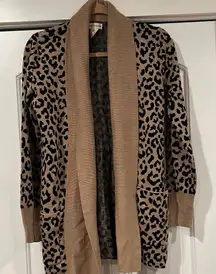Leopard Print Open Front shawl‎ collar Cardigan Sweater medium