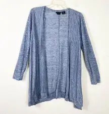 Tahari Blue Grey 100% Linen Long Sleeve Open Face Cardigan Sweater Size S