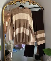 Free people brown hooded knit sweater set small nwt