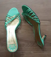 Vintage Mint Green Braided Kitten Heel Mules – Made in Italy