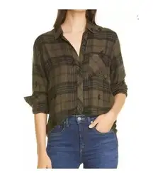 Rails  L Hunter Plaid Flannel Shirt Top In Olive Jet Lightning Women’s