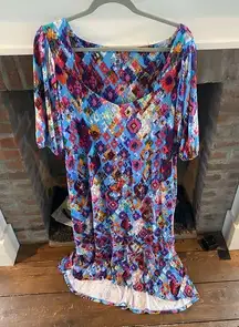 Terra & Sky Plus Size High Low Maxi Spring Colors size 14W Scoop Neckline