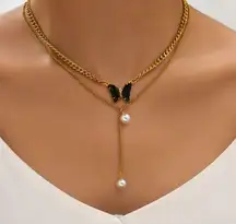 18K Gold Plated Layered Necklace, Butterfly Double Layered Pendant Neckl…