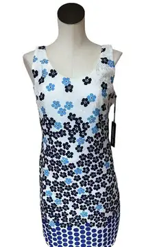 NWT KARL LAGERFELD All Over Print Dress Floral White Blue