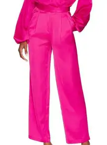 Lovers + Friends Satin Wide Leg Pant Barbie Pink MEDIUM Trouser High Waist NEW