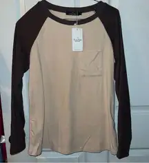 Cream and Brown Raglan Long Sleeve Tee
