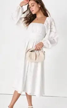 NWT Lulus Flirtatious Nature White Floral Jacquard Lace Up Midi Dress Size LARGE