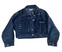 Black Denim Jacket with distressed and diamante fringe back size S