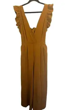 Happy X Nature Kate Hudson Wide Leg Jumpsuit Mustard Yellow Tie Open Back sz. 12