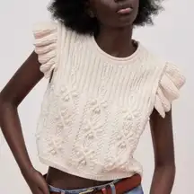Zara Knit Cropped Ruffle Sleeve Sweater Top Size Large 6771/034/712 Bloggers