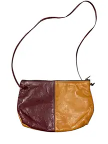 Vintage 90s Y2K Two-Tone Leather Zip Top Shoulder Bag Burgundy Brown