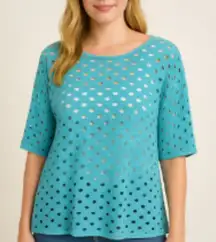 Clara Sun Woo Top Size Medium Blue Lagenlook Artsy Boho Beachy Coastal Prep