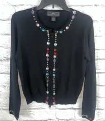 British Khaki Women's Silk Blend Rhinestone Feminine Classic Cardigan Small