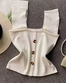 Womens Sleeveless Knit Tank Top Button Front Square Neck Casual‎ Top size s