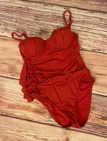 NWT Rhode burnt orange one piece textured swimsuit with a ruffle Size Small