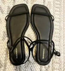 Reformation Lake Flat Sandals in Black Leather
