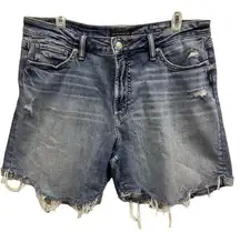 Silver Jeans Denim Long Fit High Rise Fray Raw Hem Distressed Shorts Womens 31