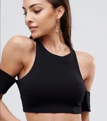 black cold shoulder high neck crop top Medium