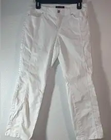 WHBM Jeweled Triple Stitched Size 4 Side Panel High Rise White Jean Pant Studs