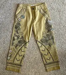Spell & The Gypsy NWOT Boho Tan Embroidered Cropped Pants **Size S** 🌸🌸