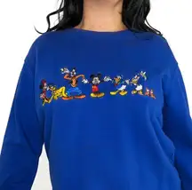 Disney 90s Vintage Walt  World Blue Embroidered Mickey Mouse Crewneck Sweatshirt