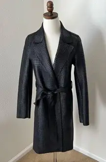 Love‎ Token Trench Coat Women Black XS Olga Croc Pockets Waist Tie EUC