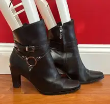Harley Davidson Women Harness Ring Biker Heel Bootie 84333 Black Leather Sz 7.5