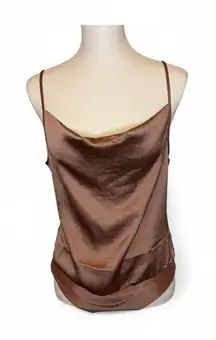 Sincerely Jules Bronze Brown Satin Cowl Neck Bodysuit Medium Womens Sleeveless