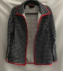 NINA MCLEMORE WO SIZE  SMALL Black and White Polka Dot Jacket with Red Trim.
