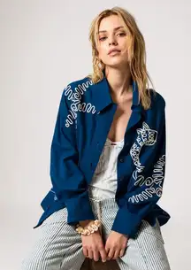 Sz M We the Free NWT $198 MSRP Linen Blend Button Up