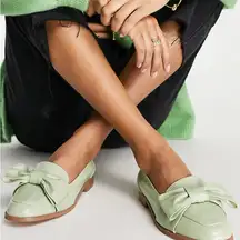 ASOS DESIGN Wide Fit Mentor bow loafer flat shoes in matcha green