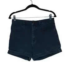 Bullhead Women's Dark‎ Blue Gray Denim High Waisted Cuffed Mom Jeans Shorts